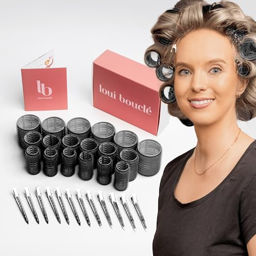 loui bouclé ® – Lockenwickler Set Standard mit Klammern [30 Stück - Lockenwickler & Metallklammern] - 3 verschiedene Größen für große Locken ohne Hitze – hair curler with clips (schwarz, 48, 36, 25mm)