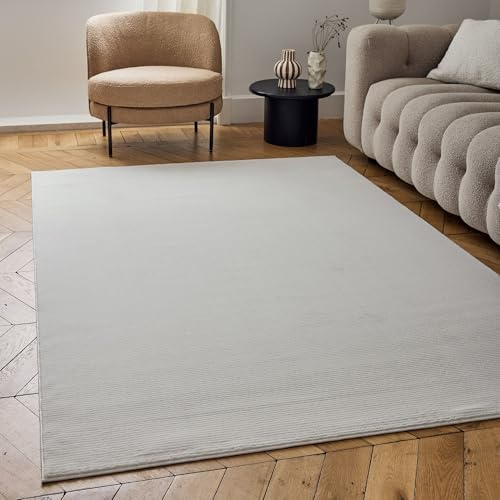 THE RUGS Carmel Modern Area Rug - Stain-Resistant, Non-Shedding, Durable Rugs for Living Room and Bedroom [ Striped Cream, 120x170 cm ]