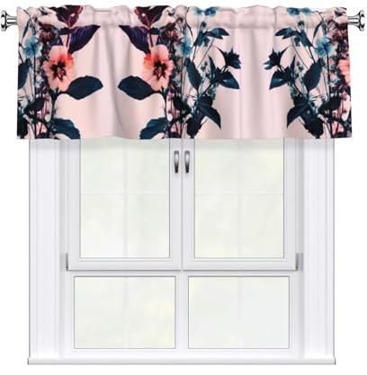 WZYWHJ Hipster-Pflanzen-bedruckte kurze Vorhänge sind langlebig, transparent und einfach zu installieren, Maße (B x L): 52 x 18 cm