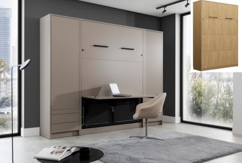 QMM Schrankbett Wandklappbett vertikal GN 120x200 mit Schreibtisch, LED und 2 Schränken weiß, Eiche, Congo Schlafzimmer Set (Eiche geölt)