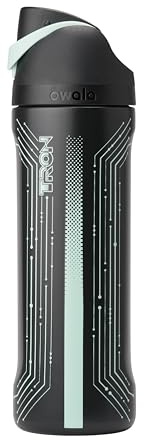 Owala TRON FreeSip Insulated Water Bottle Stainless Steel Glow in The Dark with Straw for Sports and Travel, BPA Free, 24 oz, Black
