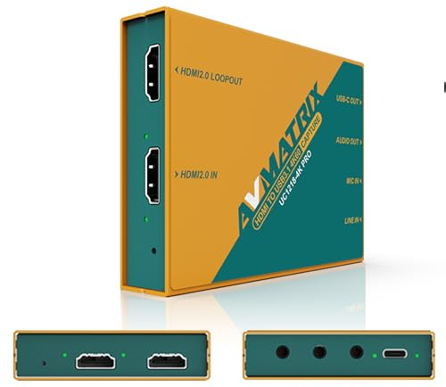AVMATRIX 4K HDMI zu USB 3.1 Video Capture Karte for Gaming(UC1218-4K PRO) | 4KP60 Unkomprimiert (YUY2),VRR HDR,Broadcast-Qualität für Live Streaming,Game Capture für PS5, PS4, Xbox Series X/S