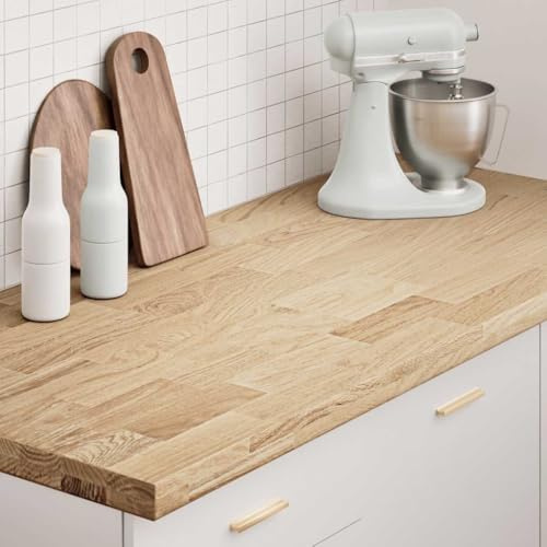 Encimera de cocina de madera maciza de roble 140 x 63,5 x 4 cm, encimera rectangular de madera para cocina, baño y escritorio, natural