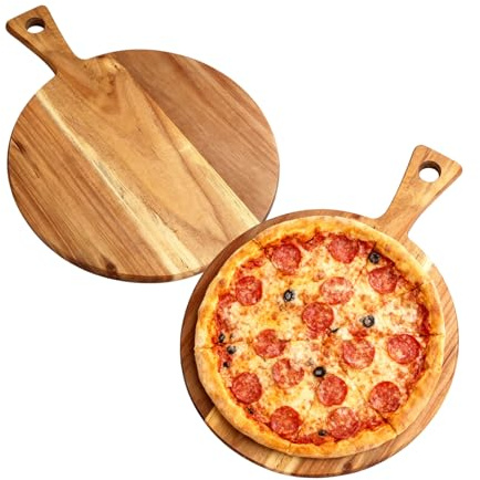 ORARTMM Wooden Serving Board, Pizza Plates, Round Chopping Board, Multi-Functional Wooden Tray, Round Serving Board for Pizza & Food Prep, Durable Chopping Plate,2-piece Set