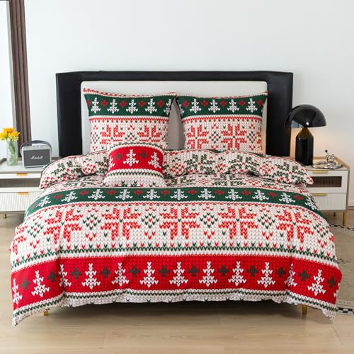 FEBE Bettwäsche Dreifarbige Weihnachten Bettbezug-Set 135x200 + Kissenbezug 2 Teilig mit Reißveschluss