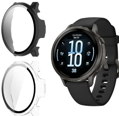 Holilo 2 Stück Hülle für Garmin Venu 4 41mm Square Rundum Schutzhülle,Vollständige Abdeckung Schutzhülle Ultradünne Kratzfest Schutz Case-Schwarz+Transparent