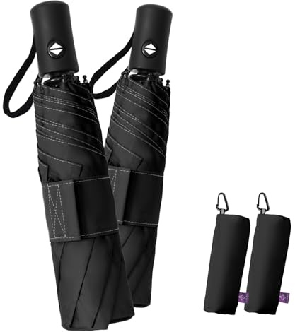 LILAC Regenschirm Klein Stabil Windfest, 110cm Taschenschirm Auf-Zu-Automatik, Kompakter Reiseschirm mit Klettverschluss & Karabiner, Leicht Faltschirm für Damen Herren