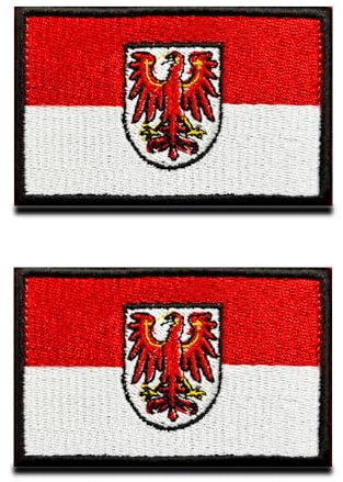 2 Stück Brandenburg Flagge Patch - Taktisch Brandenburg Emblem Aufnäher mit Hook und Loop - Bestickt Stoffband Patch für Rucksäcke, Kleidung, Uniformen, Westen,Hut