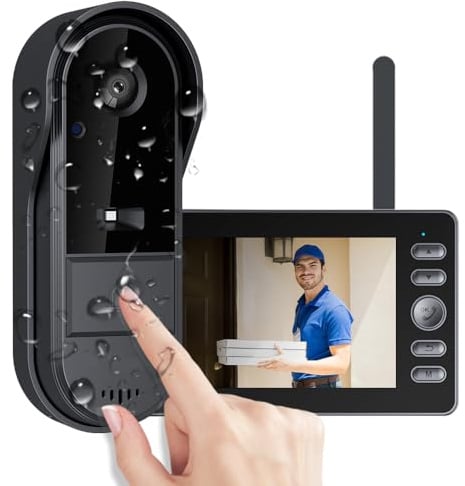 TKMARS Sonnette sans Fil Extérieur Étanche avec Caméra, Visiophone sans Fil Écran 4.3 Pouces, Interphone Vidéo 1080P sans WiFi ni Application, 170° Grand Angle, Audio Bidirectionnel, Vision Nocturne