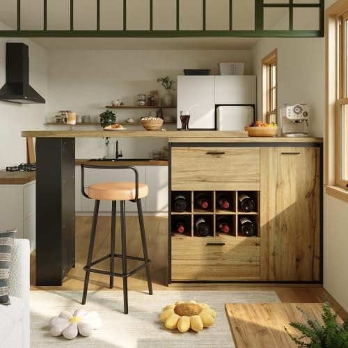dowowdo Esstisch Ausziehbar mit Stauraum | 138–220 cm, Holzmaserung-Optik MDF + Metall, 2 Schubladen + Weinregal, platzsparend für Küche & Wohnzimmer