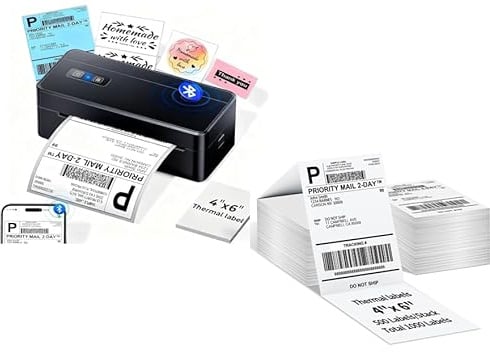 ASprink DHL Etikettendrucker mit Bluetooth & Versandaufkleber 4×6 DHL Etiketten (500 Etiketten/Stapel)