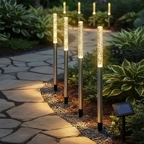 Spetebo LED Solar Gartenstecker 43 cm im Sprudelsäulen Design - 4er Set - Wegeleuchte solarbetrieben warm weiß beleuchtet - Deko Solarlampe Gartenlampe Beleuchtung für Garten Terrasse Blumenbeet