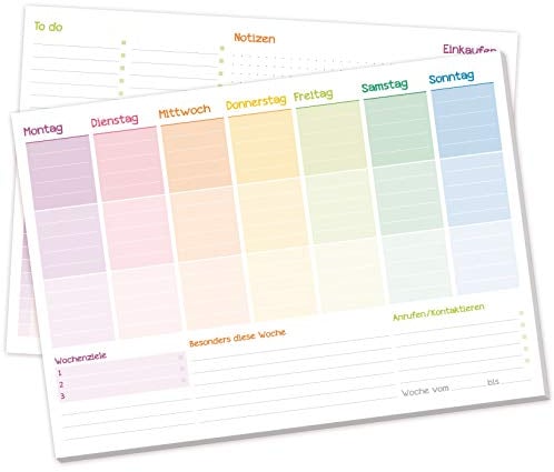 paper&you® Wochenplaner Block A4 ohne festes Datum [Rainbow] 50 Blatt |Terminplaner mit To-Do-Liste, Einkaufsliste, großem Notizfeld & mehr | klimafreundlich & nachhaltig