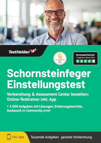 Schornsteinfeger Einstellungstest Vorbereitung & Assessment Center bestehen: Online-Testtrainer inkl. App I + 5.000 Aufgaben mit Lösungen, Erfahrungsberichte, Austausch in Community uvm!