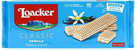 Loacker, Classic Vanille, Wafer Classico con 3 Strati di Cialde Farcite con Crema alla Vaniglia, 100% Vaniglia Bourbon, Merenda e Snack, 1 Confezione da 175g