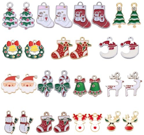 SUNNYCLUE 1 Box 32 stücke Weihnachten Emaille Charms Anhänger Für Halskette Armband Ohrring Schmuck Machen Weihnachtsbaum Dekoration Weihnachtsbaum Schneeflocke Schneemann Rentier Charme