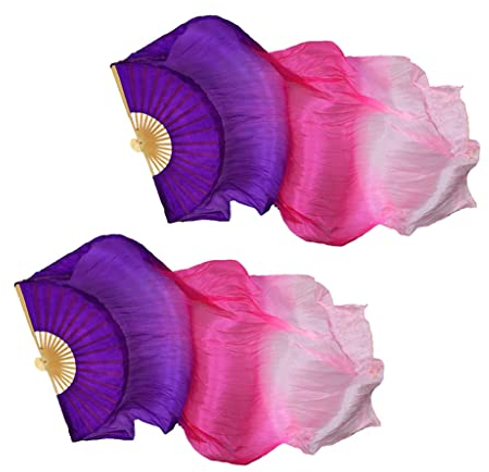 dailymall 1 Paar Schleierfächer Tanz Fächer Fächerschleier Seidenfächer Flügel Bauchtanz 180x90cm - Lila + Rosig + Weiß