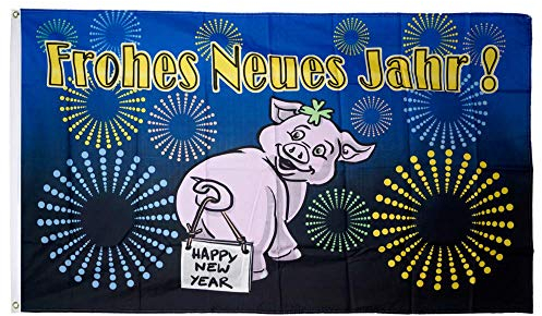 Flaggenfritze® Flagge/Fahne Frohes Neues Jahr Glücksschwein - 90 x 150 cm