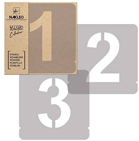 NAKLEO Zahlen Malschablonen Set 12 Stück, 7 cm Ziffern & Zeichen Modern Sans Schriftart, Wiederverwendbare Kunststoff Stencil, DIY Handwerk Holz Möbel Wand Dekoration