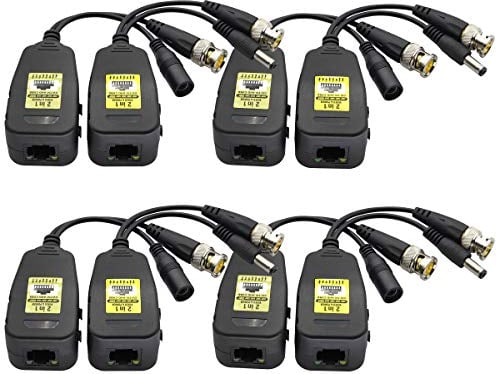 AAOTOKK Power Video DC BNC to Cat5 RJ45 Network Transceiver HDCVI/TVI/AHD/CVBS,with DC Connector,for 720P 960P 1080P 3MP 4MP 5MP 8MP CCTV Safety DVR Monitoring Camera System(18cm/4-pairs)