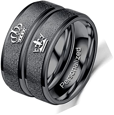 Ihanskio Passen Sie Mattierte Passende Paare Ringe Mit Gravierten Crown Mustern An Matter Versprechensring Personalisiert Seine Ringe Eheringe Paarschmuck (Schwarz-6mm)