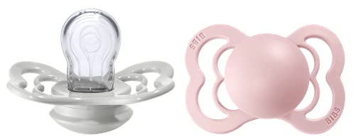 BIBS Supreme Schnuller 2er-Pack, BPA-frei, Symmetrischer Nippel. Silikon, Hergestellt in Dänemark. 0-6 Monate (2er Pack), Haze/Blossom