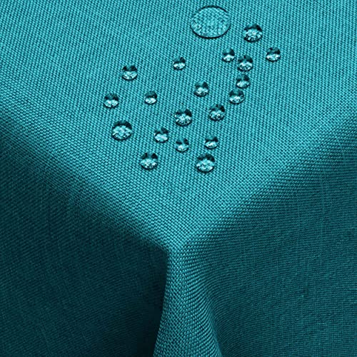 Leinen Optik Tischdecke Tischtuch Tafeldecke Leinendecke Eckig 110 x 180 cm Petrol Türkis Abwaschbar Wasserabweisend Pflegeleicht