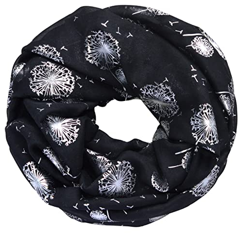 thb Richter Loopschal Rundschal mit Pusteblume Muster Schlauchschal Schals Halstuch Loop Natur Pusteblumen Blumen Print Aufdruck (Pusteblumen Flying - Schwarz)