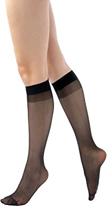 Disée Damen Knee High Kniestrümpfe 20 DEN supersofte Overknees, venenfreundlich mit verstärkter Fußspitze, Farben:schwarz, SockSizes:o/s