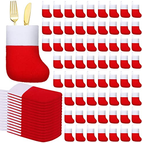 Weihnachten Mini Strümpfe Filz Stoff Weihnachtsstrümpfe Rot Geschenk Karte Baumhalter Kleine Weihnachtssocken Dekoration Einfarbig Weihnachten Urlaub Strümpfe für Xmas Party Geschenke Ornamente (80)