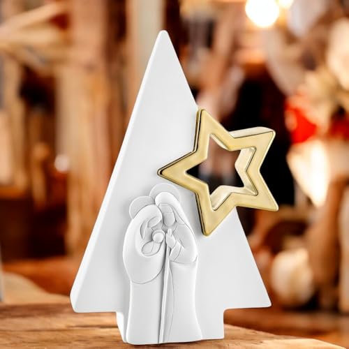 MAZZOLA LUCE Statuina presepe albero di natale moderno natività bianco stella oro scultura 13,5x9,5 cm