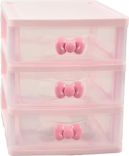Carino scatola portaoggetti di colore rosa, organizer da scrivania, per bagno, camera da letto, gioielli, per riporre piccoli oggetti (3 strati (17,9 x 13,3 x 15,5 cm)