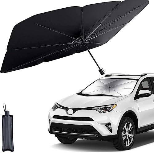 Parasol Coche Paraguas Parasol Coche Delantero, Plegable Protege del Sol, Fácil de Guardar, Mantiene Coche Fresco, Adaptable a la mayoría de Coches (140 X 79 CM Grande)