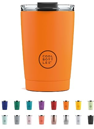 Cool Bottles - Tumbler - Thermobecher aus Edelstahl - 330 ml - Vivid Orange - Thermoskanne für Kaffee - Luftdichter Deckel - Kalte Getränke 10 Stunden und heiße Getränke 5 Stunden - Fleckabweisend