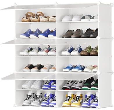 JOISCOPE Gran Zapatero Armario Apilable, Zapatero Entrada Recibidor, DIY Estanteria Zapatos Multifuncional, Material Ecológico Armario Zapatero, Fácil Limpiar Mueble Zapatero, 2 x 6, Blanco & Lechoso
