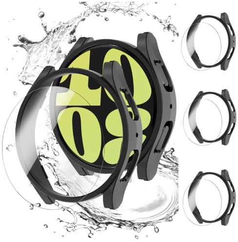(3+3 Stück) Schutzhülle für Samsung Galaxy Watch 6 44mm,3 Hart PC Schutz Hülle und 3 HD Gehärtetes Displayschutz Folie,Smartwatch Zubehör für Galaxy Watch 6 44mm Hülle