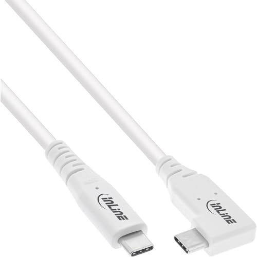 InLine USB4 Kabel, 240W USB-C auf USB-C Ladekabel, einseitig gewinkelt, PD 3.1, 40 Gb/s, 8K@60Hz, Thunderbolt 3, für Bildschirme, Festplatten, Grafikkarten, Smartphones und mehr, 2m, weiß, 35912W
