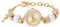 JewelryWe Damenuhr Glitzer Uhren Damen: Gold Bling Zirkonia Perlen Analog Quarz Armbanduhr Verstellbar Metallarmband Klein Schmal Lässige Uhr mit Schlüssel Anhänger Geschenk für Frau Mädchen