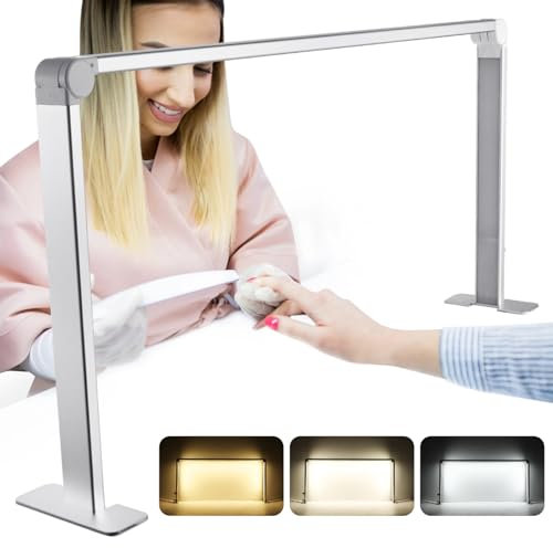 Foldable Nail Desk Lamp, Led Light Stand for Nail Tech, Square Led Frame Manicure Desk Lamp for Tattoo Lash Tech, 3 Color Temperature 4000k-6500k