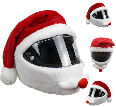 Funda para Casco de Motocicleta, Funda para Casco de Motocicleta de Felpa de Dibujos Animados, contra El Polvo, Arañazos, para Cascos Completos Hombres y Mujeres (Papá Noel)