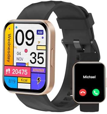 RUIMEN Montre Connectée Homme Smartwatch avec Appel Bluetooth Montre Sport Waterproof avec Podometre Cardiofrequencemetre Oxymetre Multisport Chronometre Notification SMS/Appel (Black Gold)