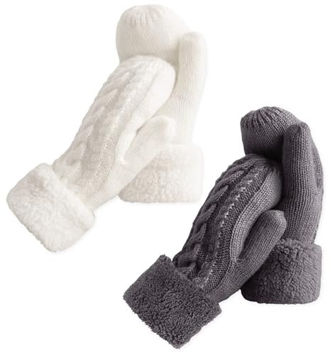 JSTHHTT 2 Paar Handschuhe Damen Winter Warm, Damen Warme Winter Strick Fäustlinge, Super Dicke Gestrickt Fausthandschuhe, Thermo Fleece, für Mädchen Mutter Tochter Liebhaber