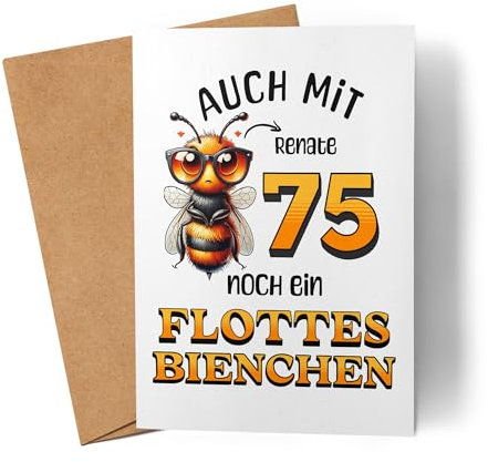 Kiddle-Design Personalisierte Geburtstagskarte 75. Geburtstag - Flottes Bienchen ist 75-75ter Geburtstag Lustige Karte Frau Frauen - Faltkarte inkl. Umschlag