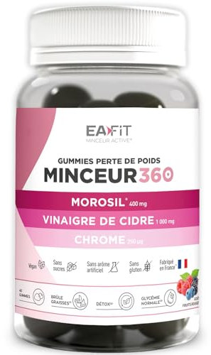 EAFIT Minceur 360 Morosil et Vinaigre de Cidre - Gummies Morosil Perte de Poids - Chrome - Gummies Perte de Poids - Brule Graisse - 40 gummies - Fruits Rouges - Sans Sucre - Fabriqué en France
