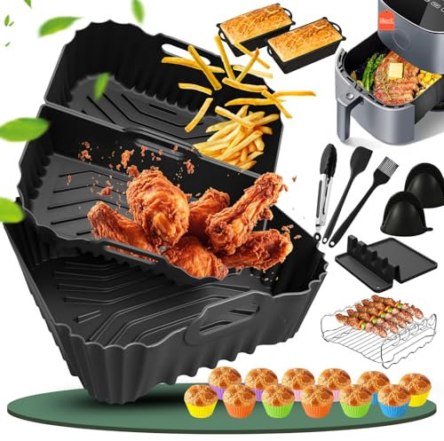 Cosori Heißluftfritteuse Zubehör: Hitzebeständige Premium-Silikon Toastbox für COSORI Airfryer Dual Basket 4.7L (CAF-L501) – Ideal für Toast, Snacks & Backwaren + Inkl. Küchenzange & Kuchenform