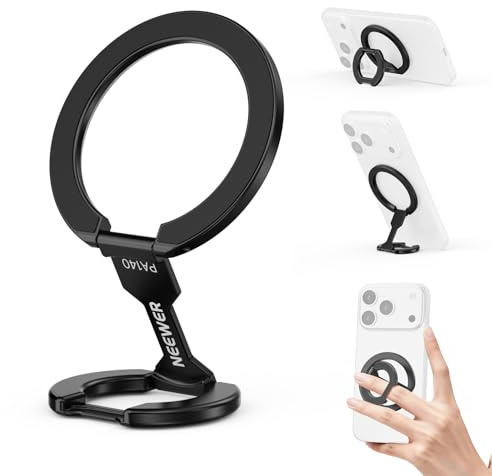 NEEWER Magnetic Phone Grip, Dual Side Magnet Cell Phone Ring Holder Stand Foldable Kickstand Portable Compatible with MagSafe iPhone Samsung Android for Car Mount Workout Gym Video Recording, PA140
