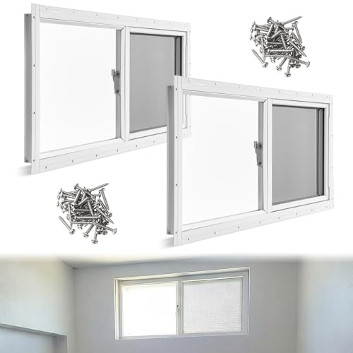 Kathfly 2 Stück Kellerfenster 81,3 x 35,6 cm Mini-Kellerfenster Ersatz mit Glasblockschirm und Schrauben für Hausschuppen, Scheunen