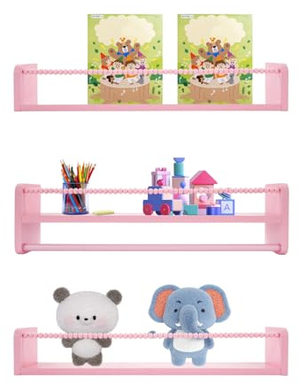 VonVVer 3er Set Modernes Bücherregal Holz, Wand Bücherregal mit 15 mm Brettern, Wandregal 30 kg Tragkraft, Schweberegal schwimmende Regale für Wohnzimmer, Kinderzimmer & Home Office (Rosa)