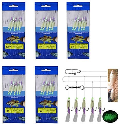 Luminous Fishing Rigs Bait Lures Glow Soft Fish Lure String Hook Saltwater/Freshwater Fishing Bait for Mackerel and Sea Fishing(Fish (#1,#2,#3,#4,#1/0))