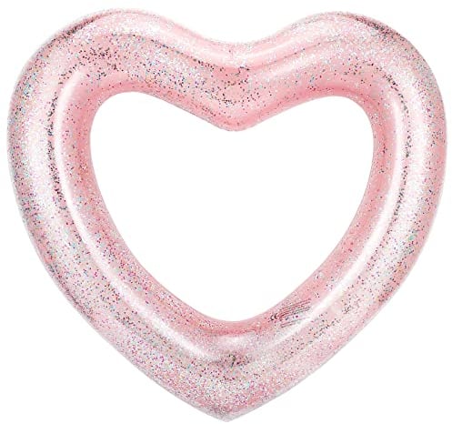 HeySplash Bouée Anneaux de Natation Gonflables, 47.3 x 39.4 en Forme Coeur de Balade Piscine Tube Flottant aux Chaises Longues, Jouets pour l'eau Enfants, Adultes - Paillette Rose Or